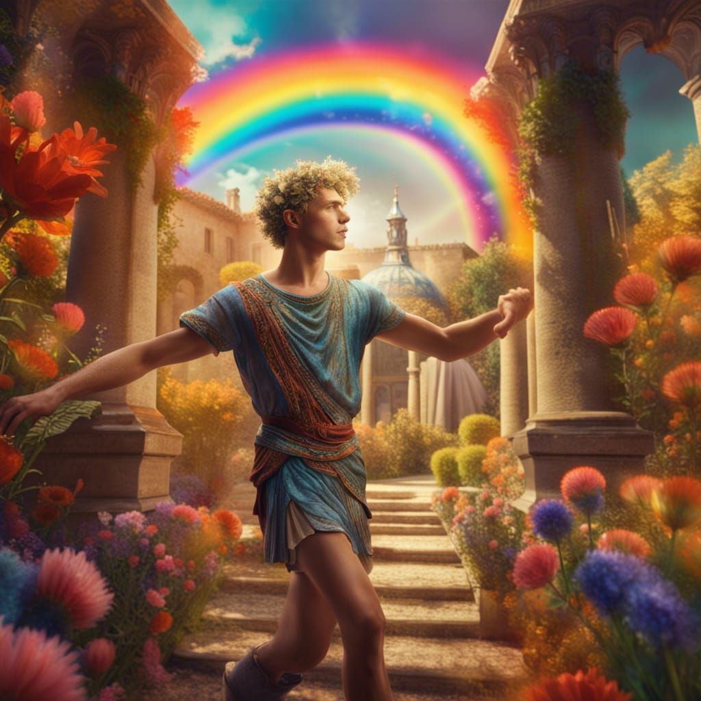 Roman Youth Dancing in a Flower Garden, Van Gogh Style