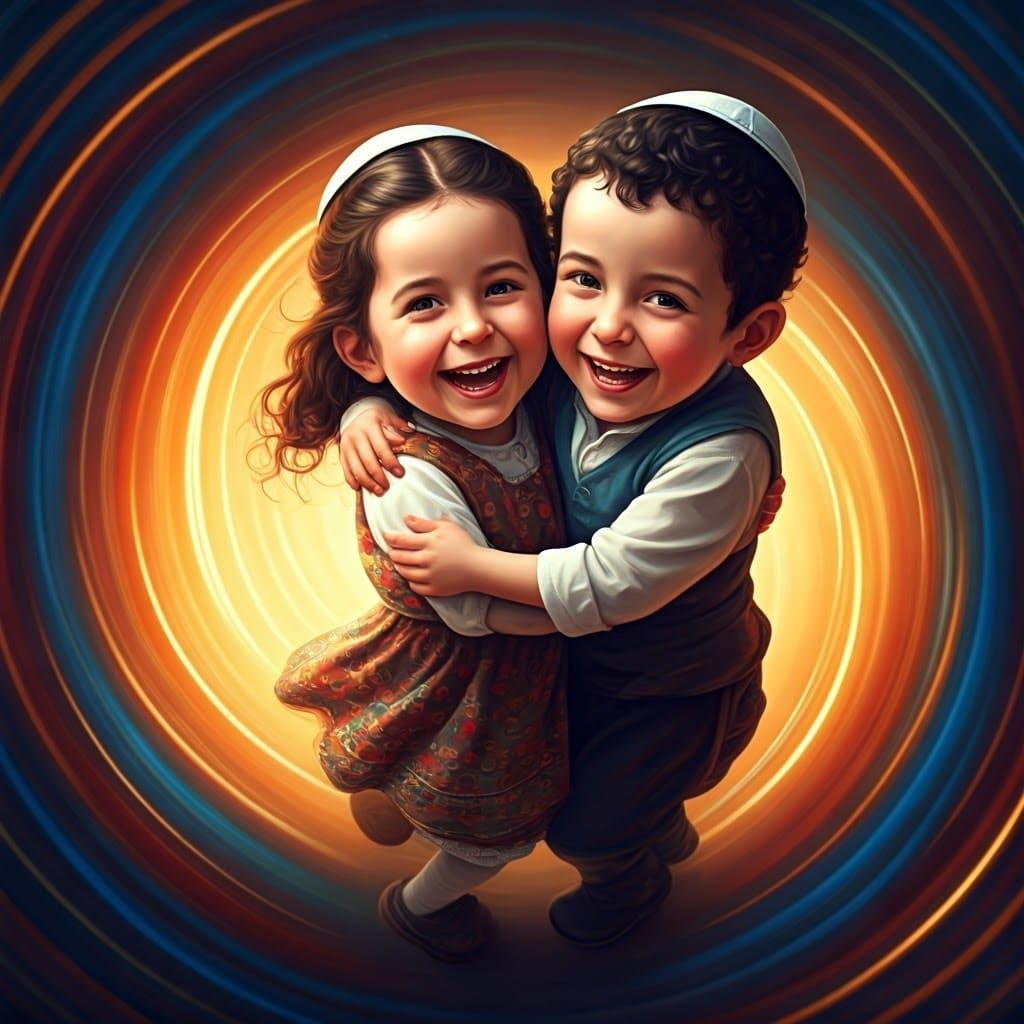 Joyful Orthodox Children Spin on Vibrant Dreidel