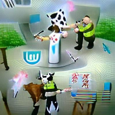 Surreal Police Officer and Geometric Cult Cow