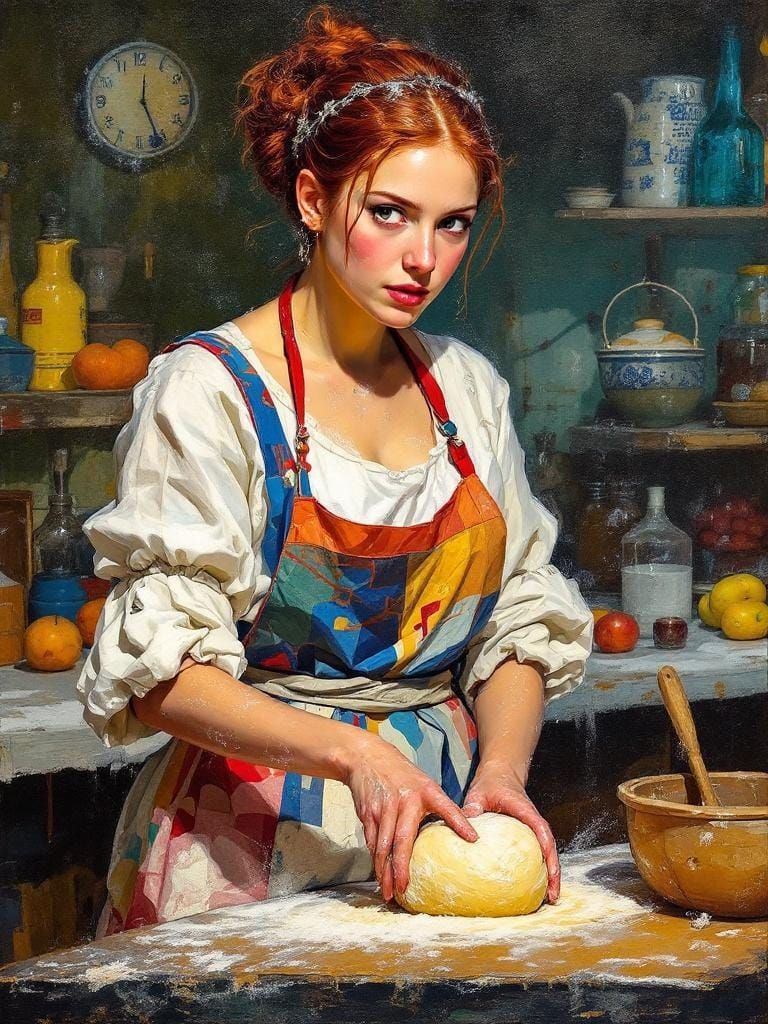 Renaissance Baker in Kitchen, Expressive Impasto Style