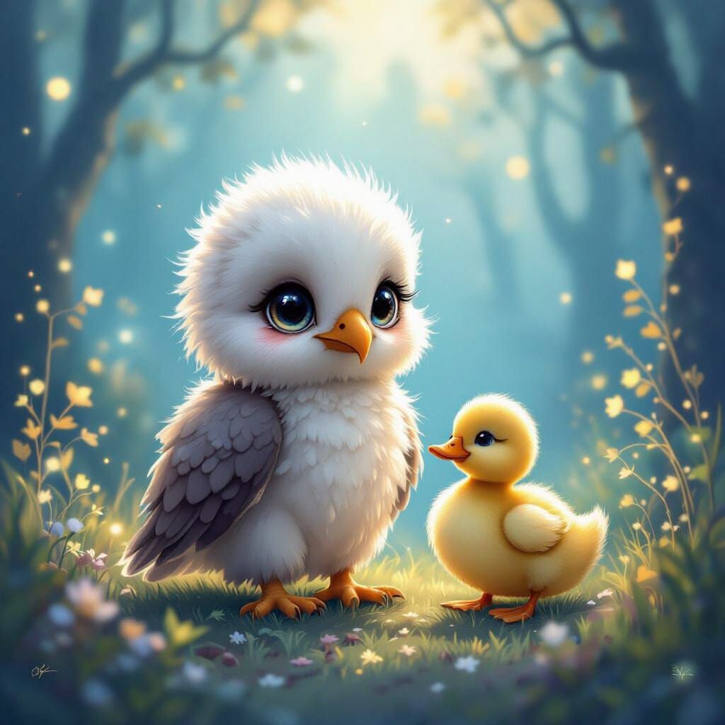 Enchanting Baby Eagle and Duckling in Magical Forest
