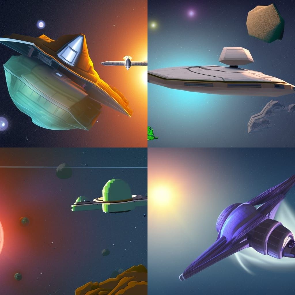 Retro Starship Flies Over Alien World