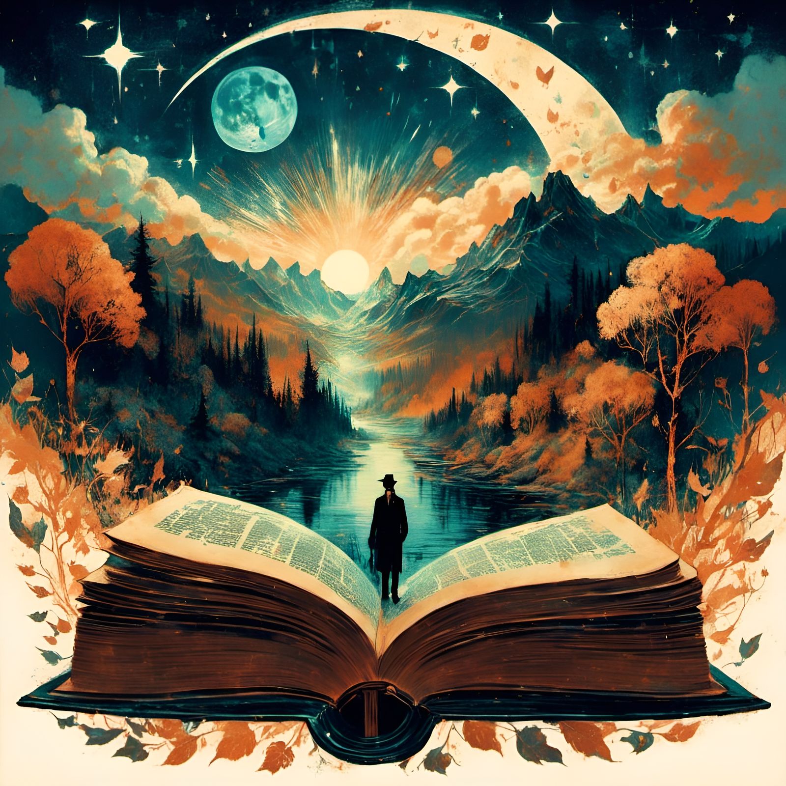 Fairytale World Emerging from Book, Brush Stroke Illustratio...