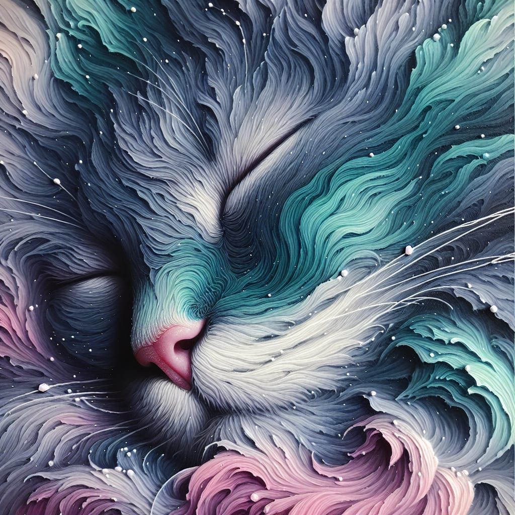 Teal and Purple Cloud Cat Close-Up