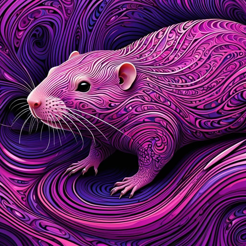 Pink Mole Rat in Abstract Fractal Design