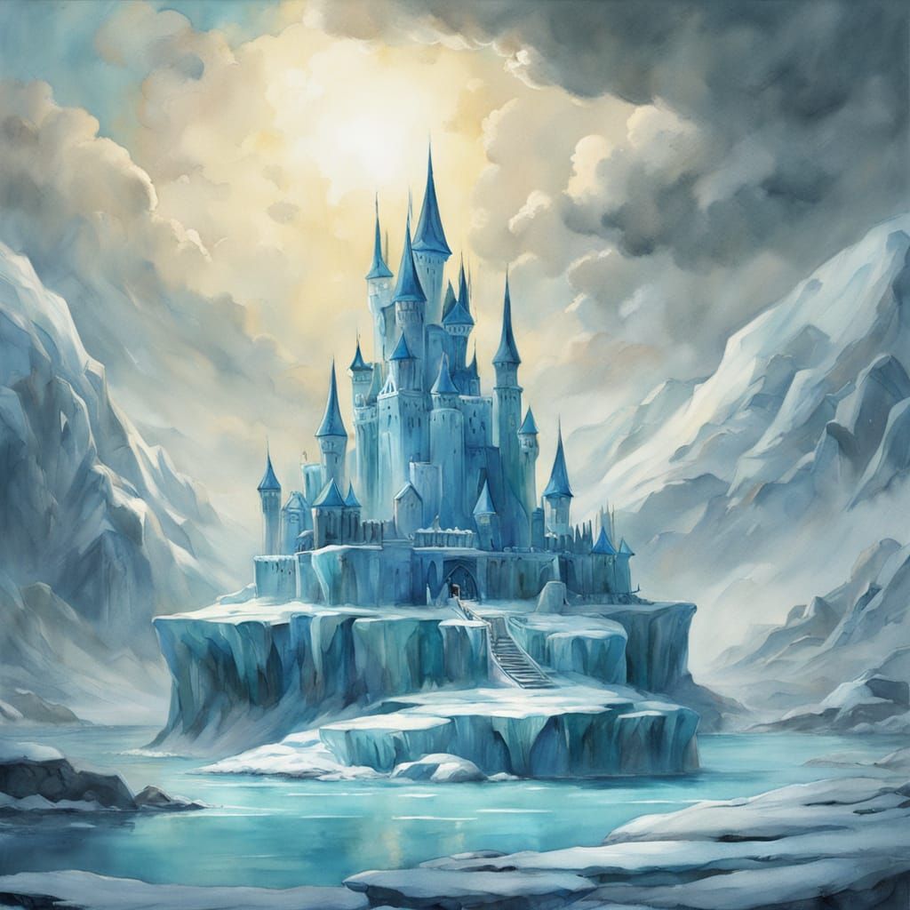 Enchanting Ice Castle in Snowy Sky