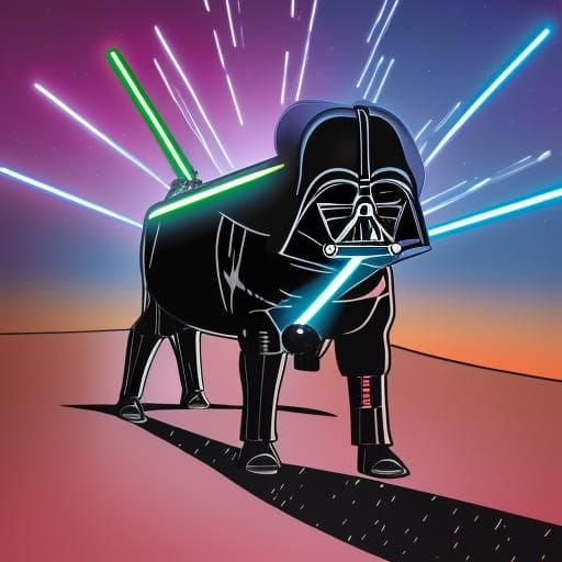 Darth Vader Cow with Lightsaber in Synthwave Style
