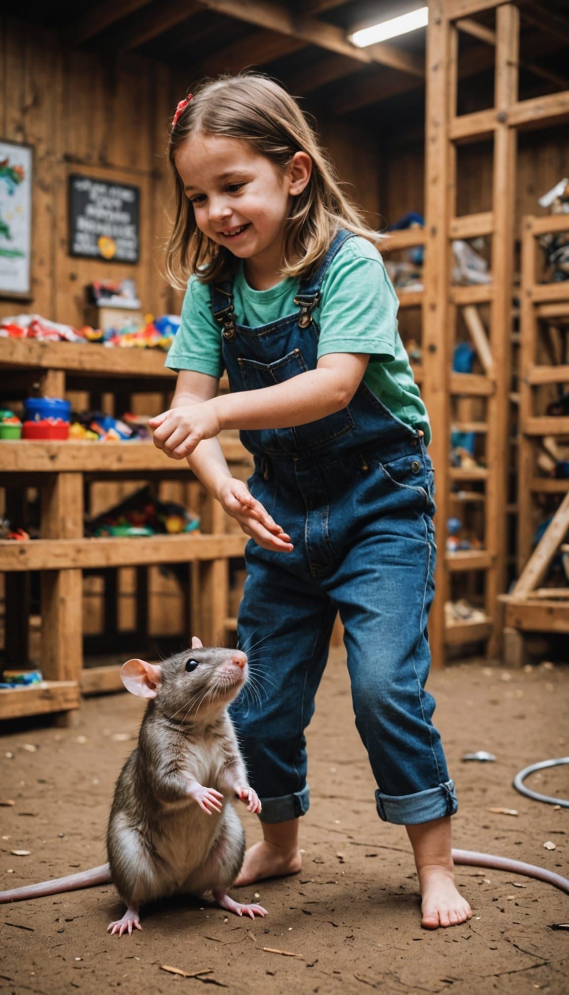 Giant Playful Rat Plays with a Young Girl in a Joyful Moment