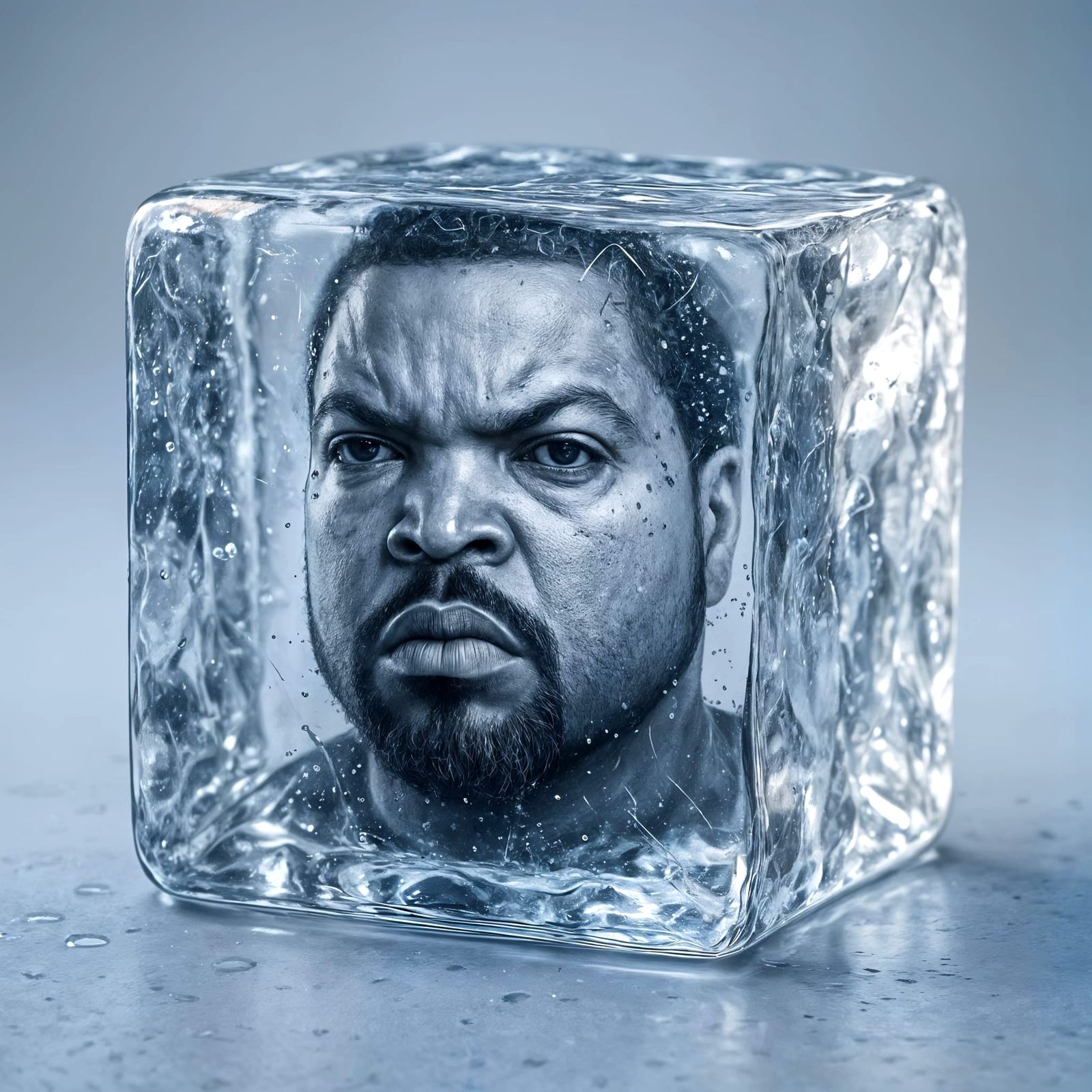 Photorealistic Ice Cube Sculpture of Rapper Ice Cube