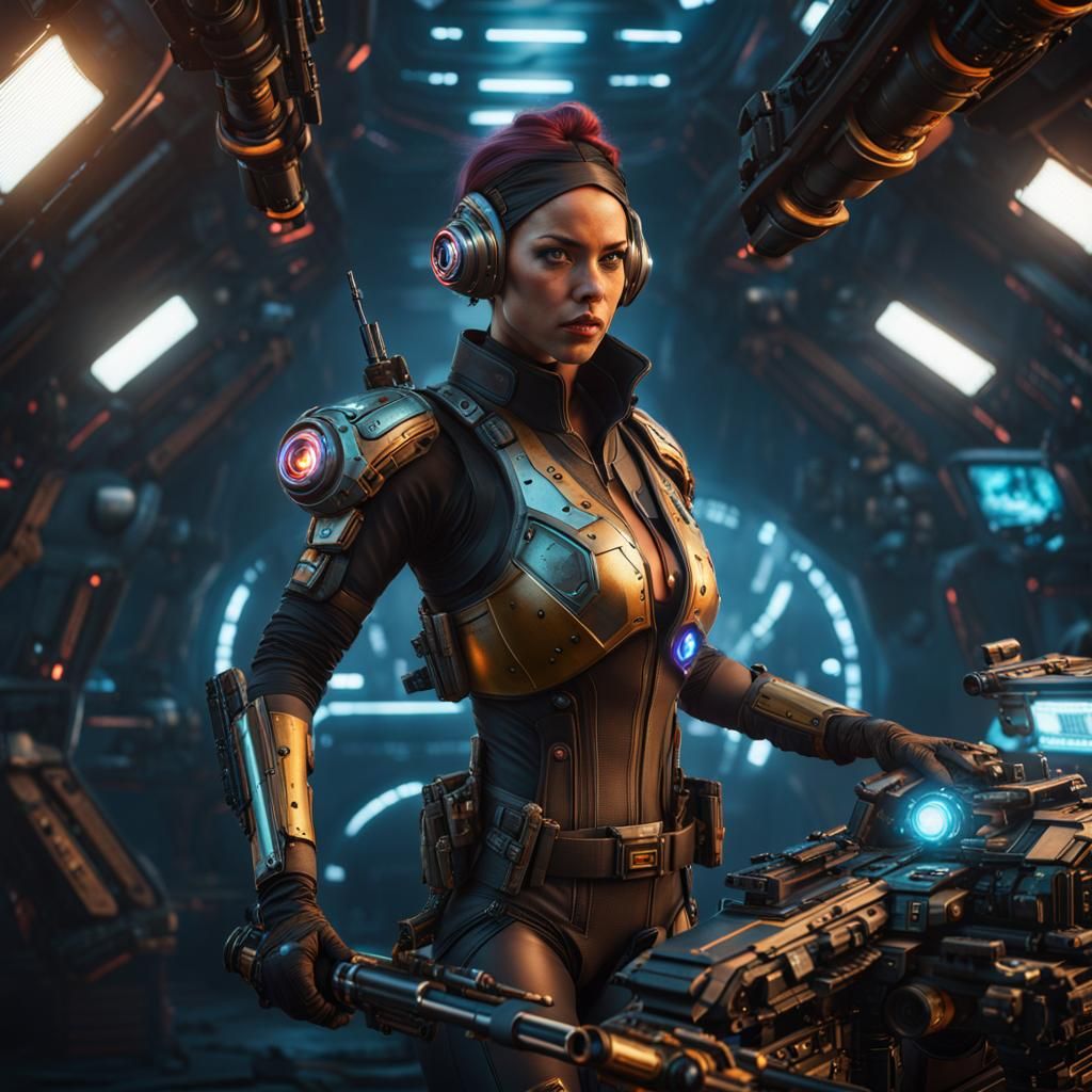 Cyborg with Eye Patch and Guns in Cyberpunk Style