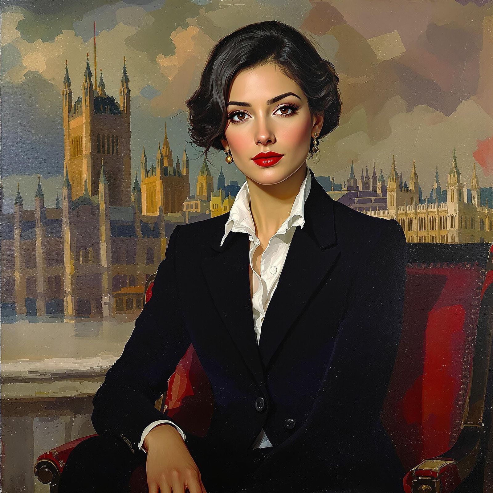 Confident Woman Before Parliament, Baroque-Pre-Raphaelite Po...