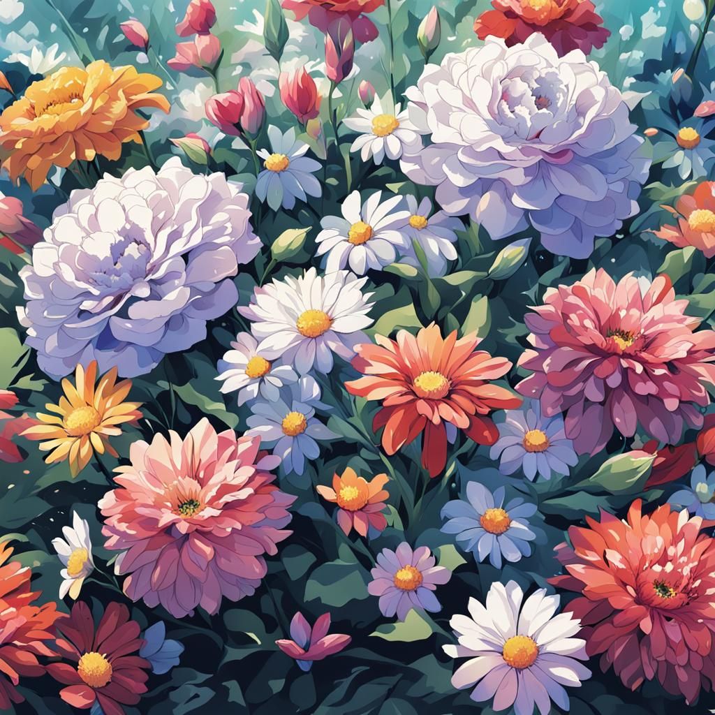 Anime Style Flowers Illustration in Deep Color