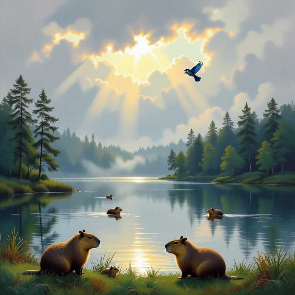 Sunbeams over Barigui Park: A Landscape Painting