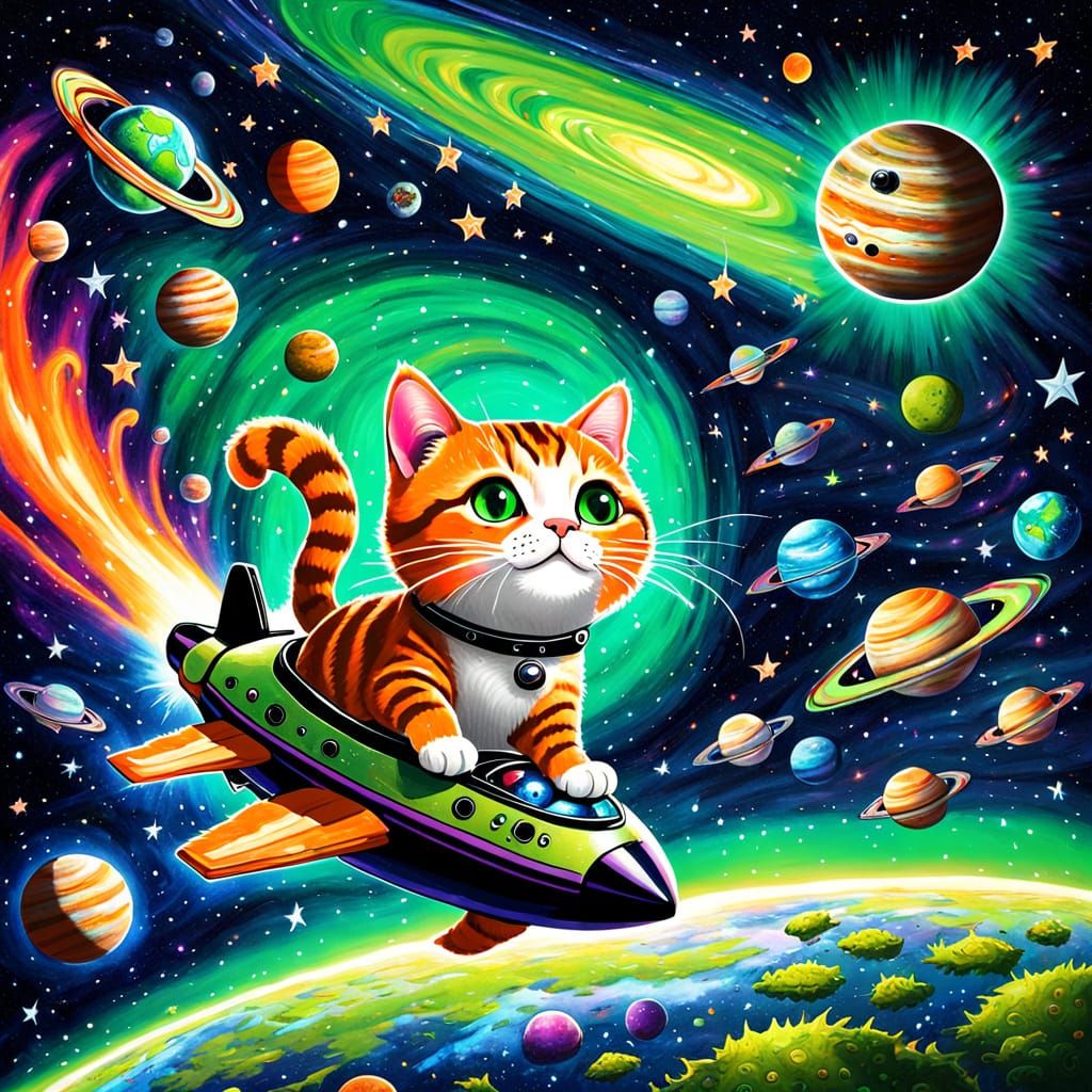 Orange Tabby Cat's Trippy Space Adventure