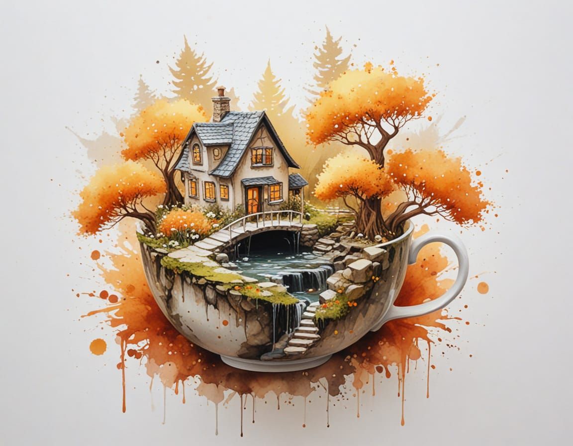 Whimsical Miniature World in Ornate Teacup