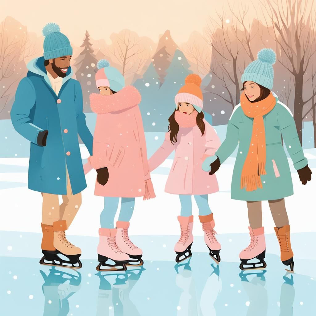 Outdoor Ice Skating Scene with Pastel Colors