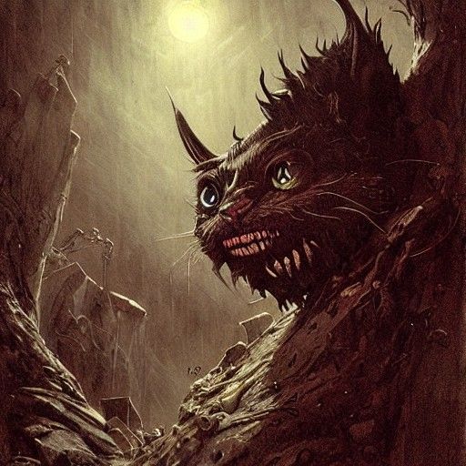 Dark Fantasy Cheshire Cat in Horror Style