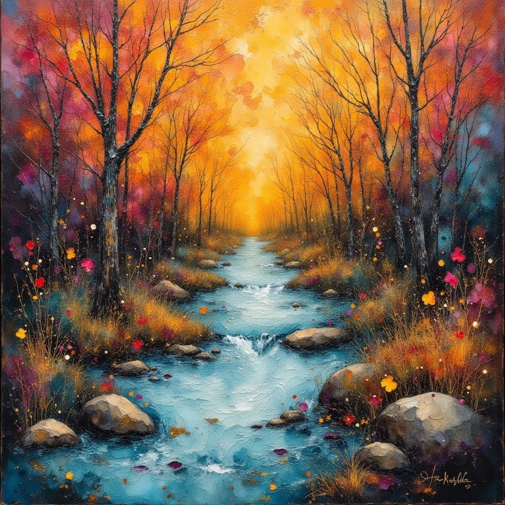 Textured River Scene with Impasto Oil Glaze