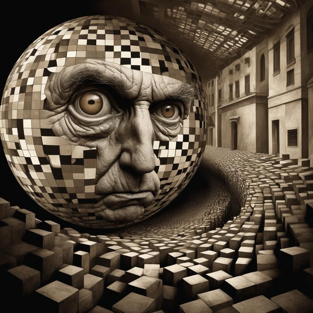 Optical Illusion Sphere in Victor Vasarely Style