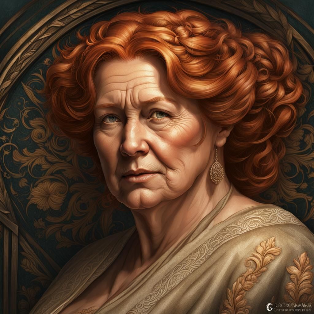 Ginger hair beautiful older woman grandmother chubby :: obes...