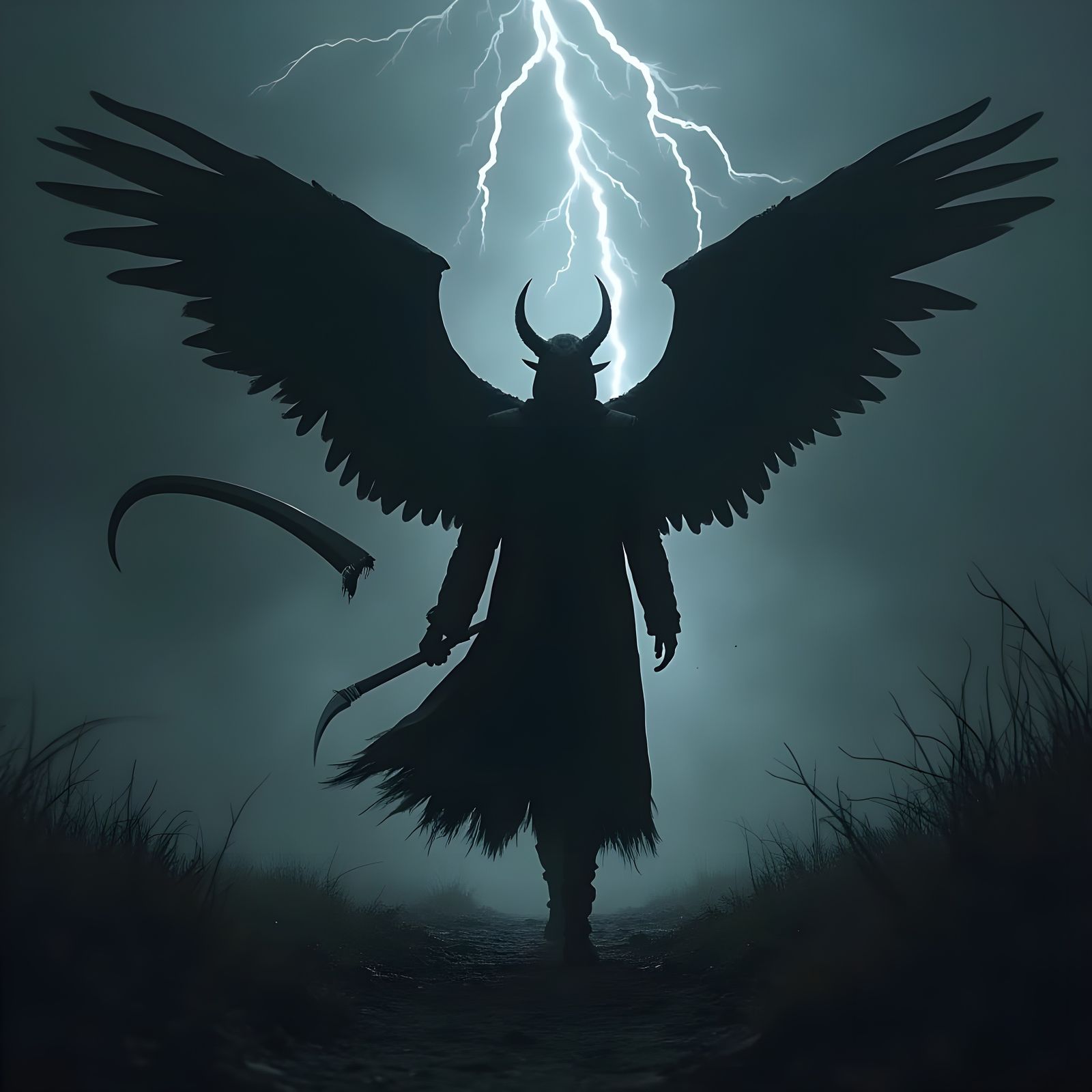 Dark Winged Figure Steps into Infinity