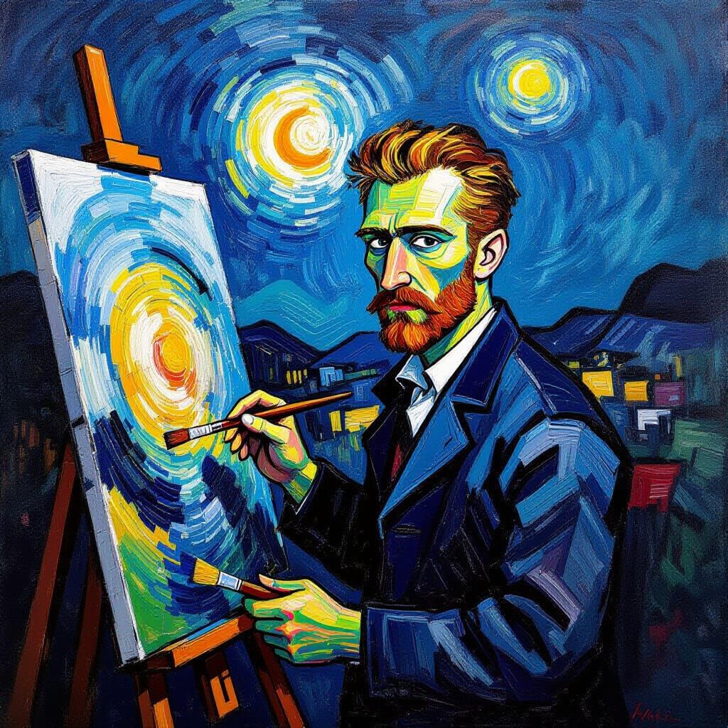 Expressionist Self-Portrait Oil Painting