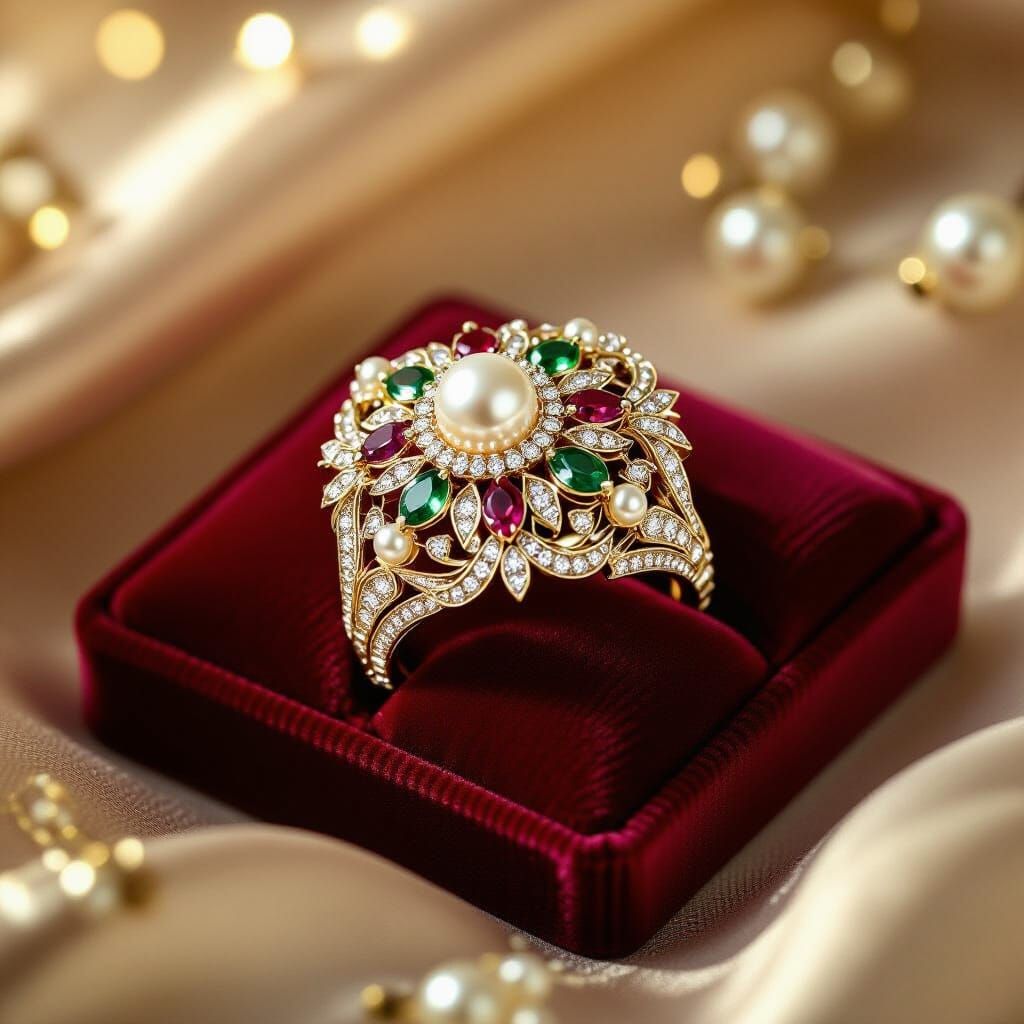 Ornate Jewel Ring on Velvet in Baroque Style