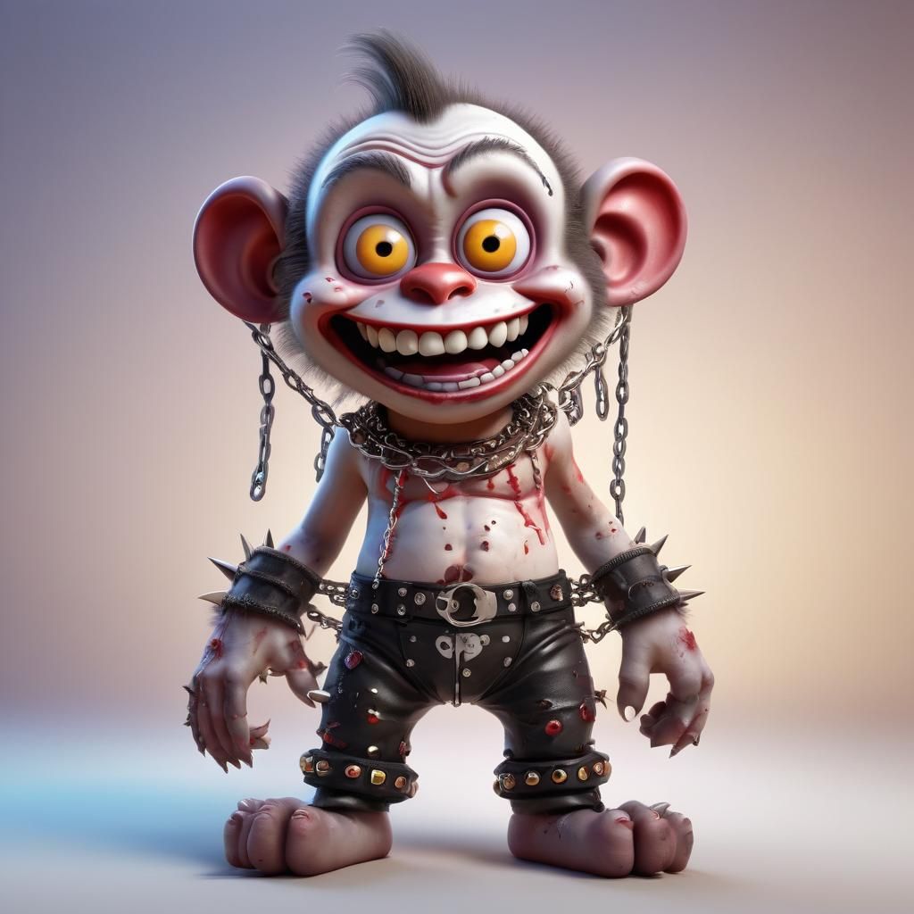 Cute Zombie Monkey Clown Child in 3D Style