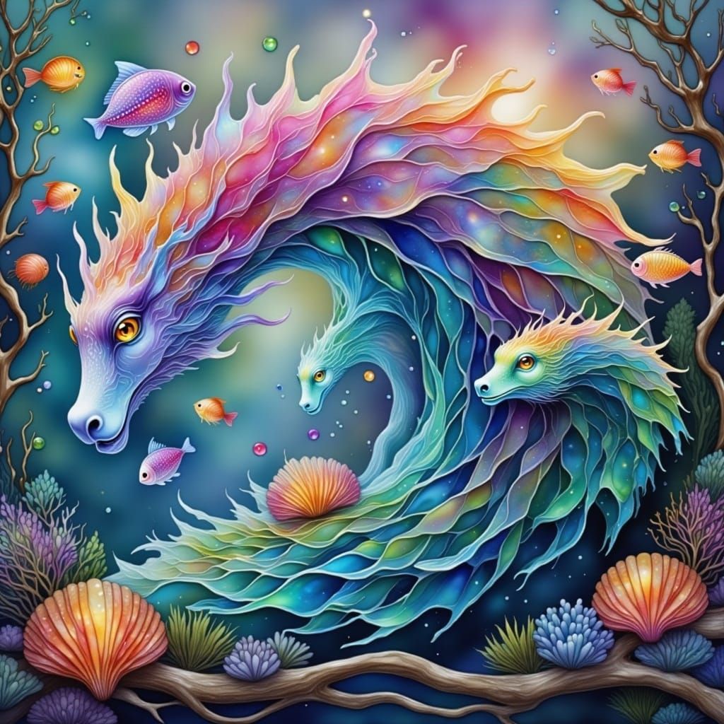 Ethereal Wave Elementals in a Dreamlike Oceanic Scene