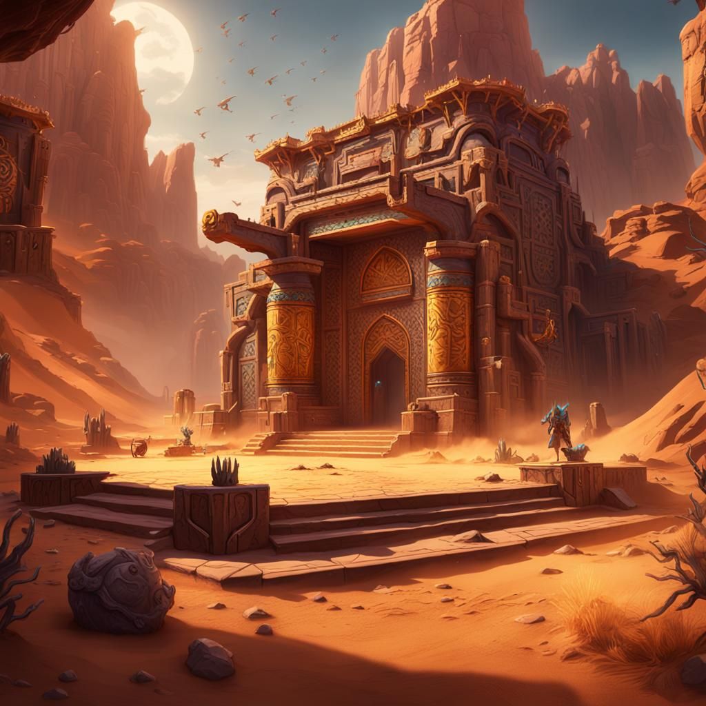 Desert Dungeon Boss Fight Room in Fantasy Art Style