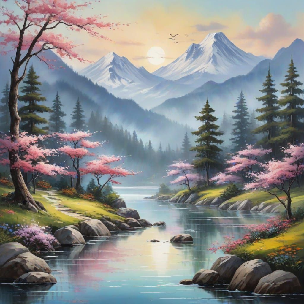 Blossom Bird: Japanese Ink Art Meets Modern Abstract