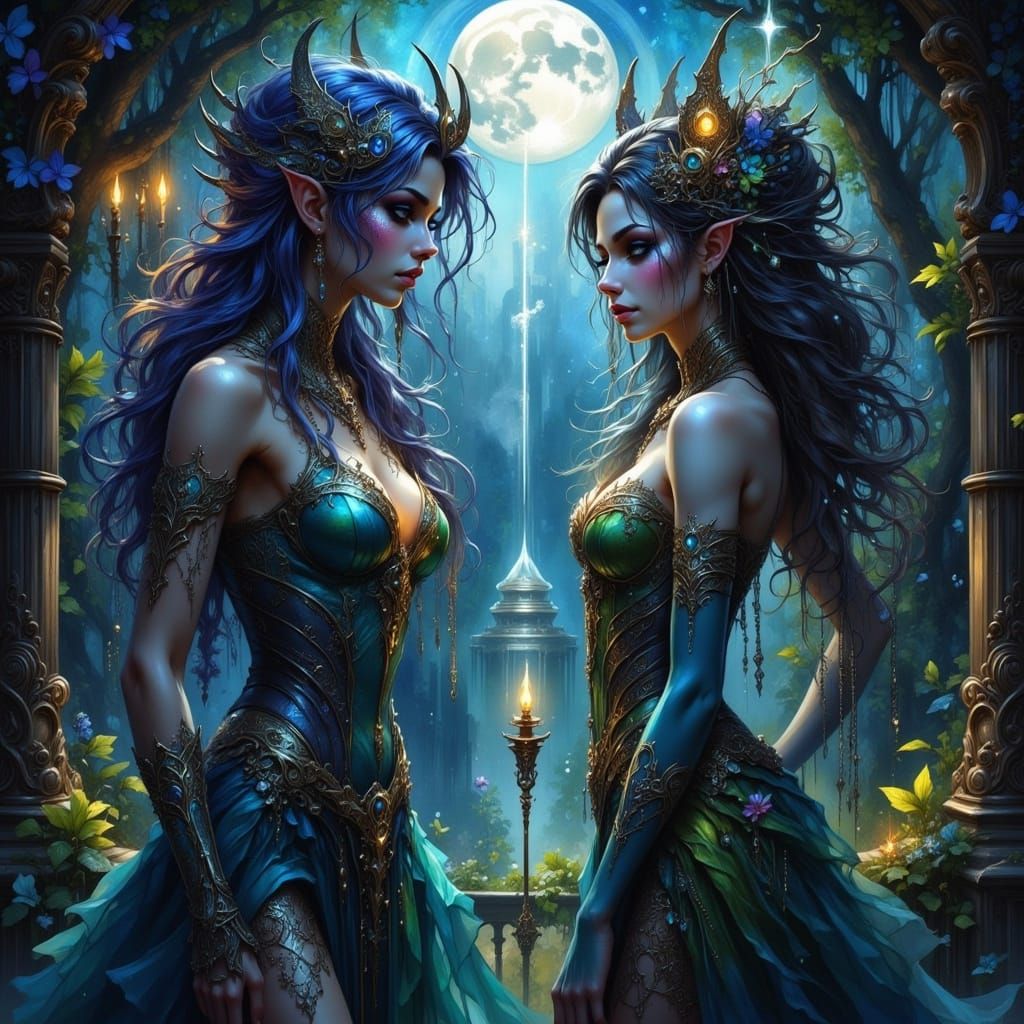 Fierce Fantasy Goddess Confronts Fallen Celestial in Ancient...