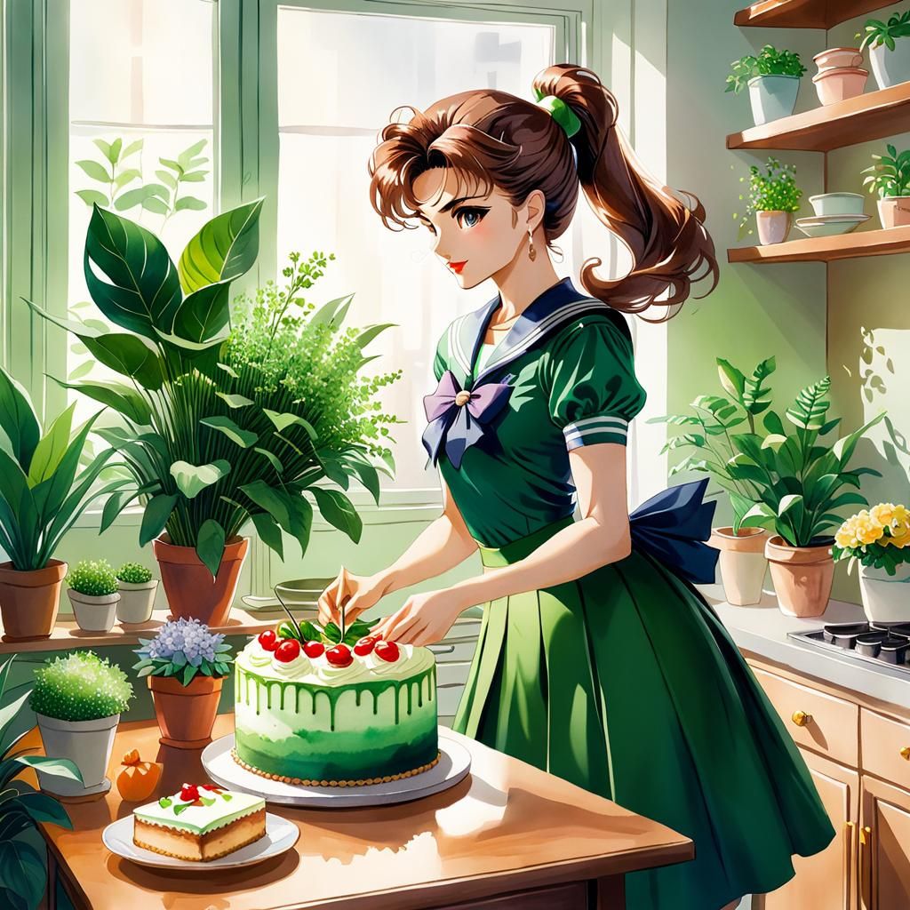 Sailor Jupiter Baking: Watercolor Illustration