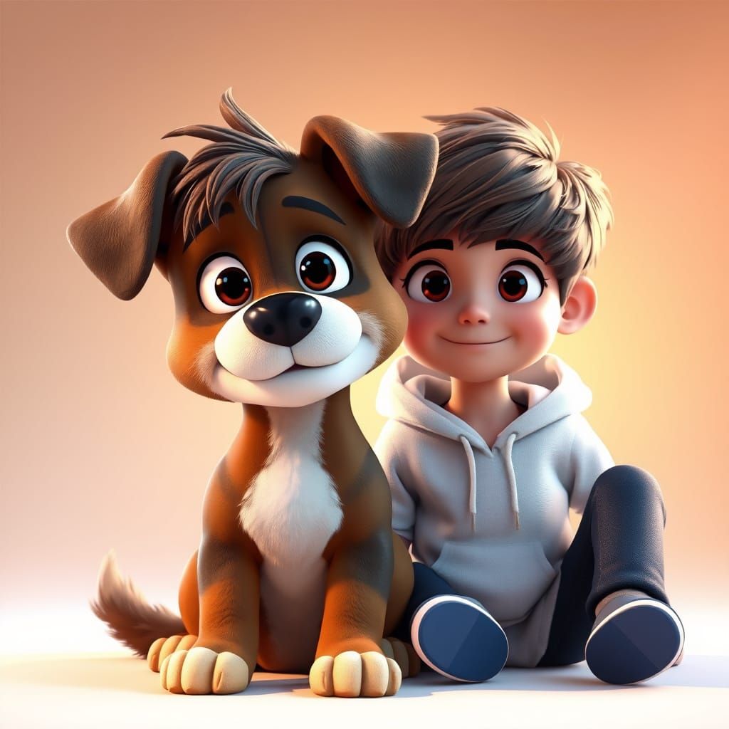 Charming Segugio Italiano and Young Boy in Vibrant 3D Digita...