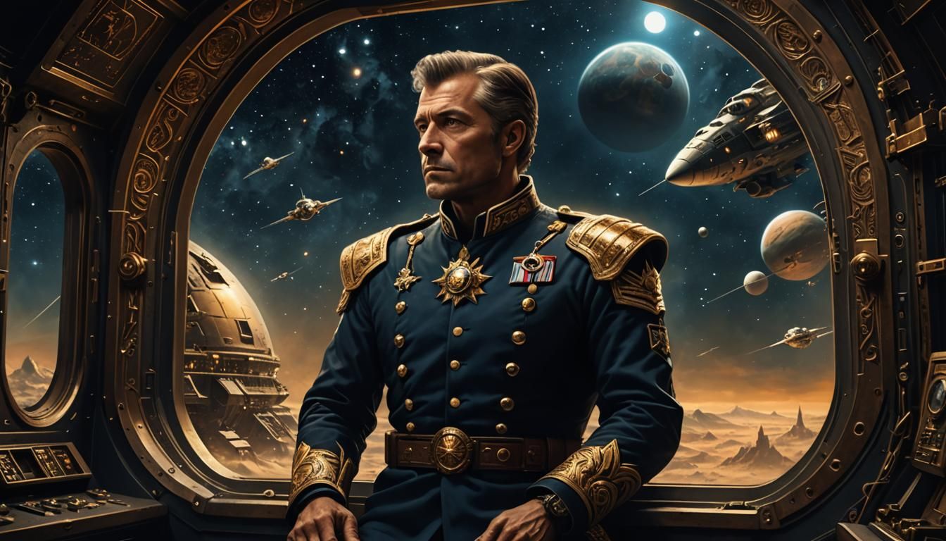 Imperial Space Commander Gazing at Stars, Dark Fantasy Art