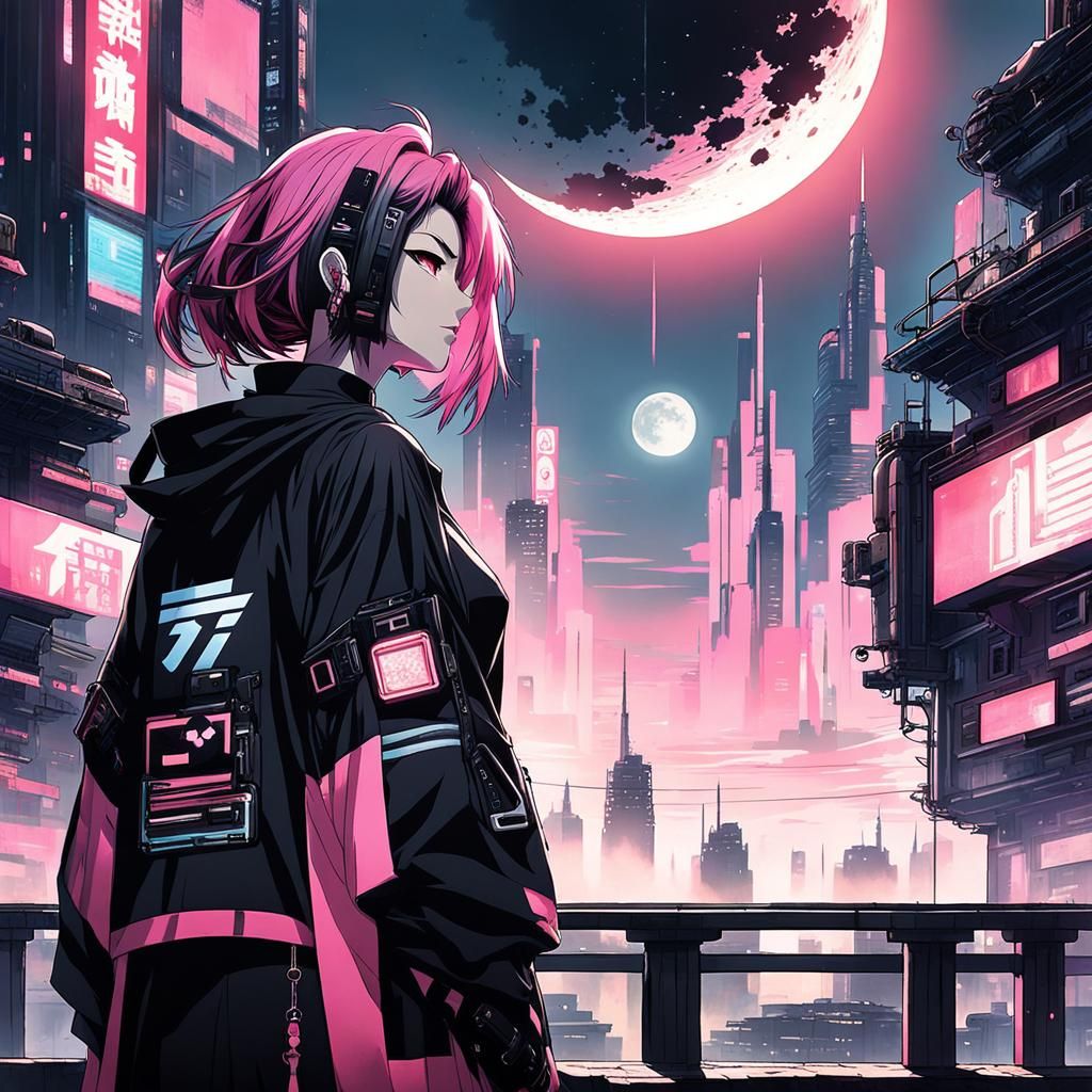 Cyberpunk Woman with Split Hair at Dawn