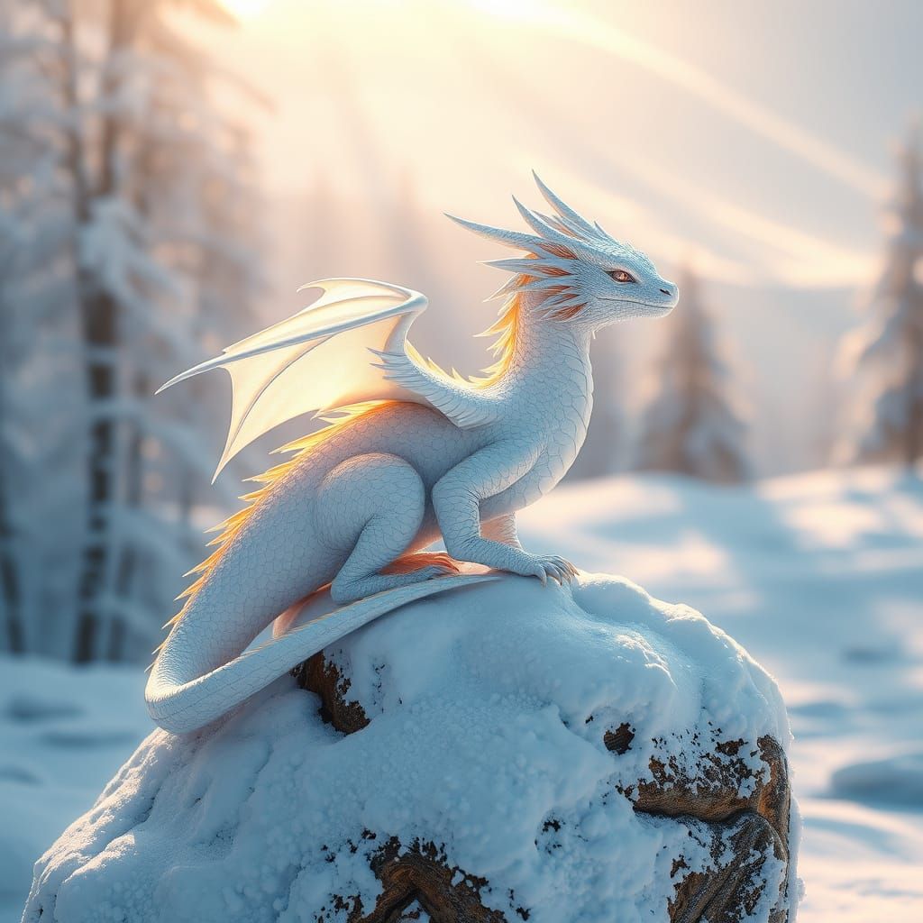 Ethereal Baby Dragon in Winter Wonderland