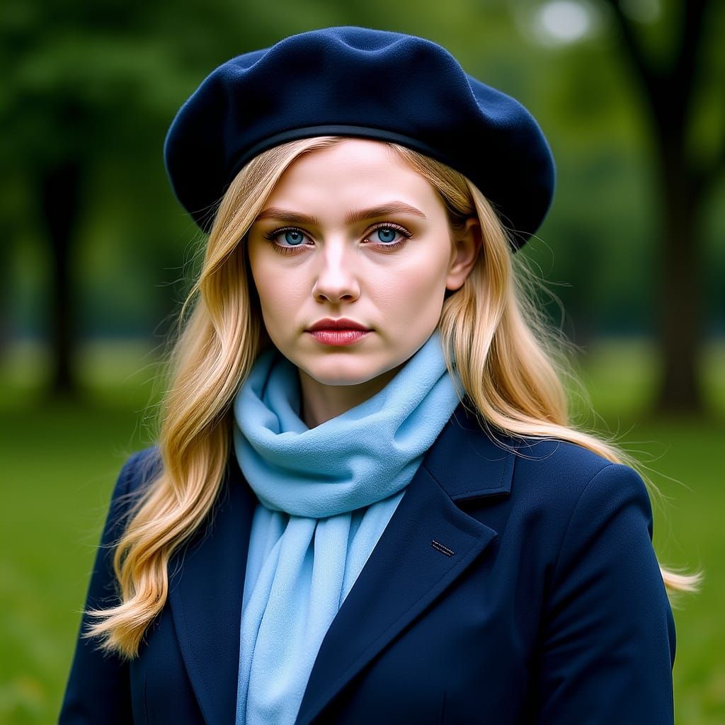 Realistic Portrait of a Blonde Woman with Blue Eyes