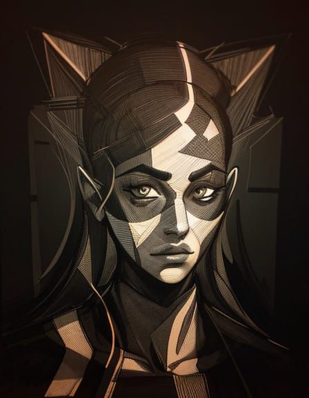 Geometric Ink Portrait with Expressive Lines