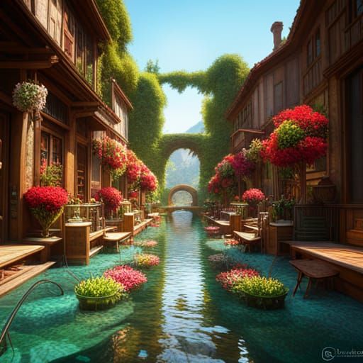 Turquoise Tulips Landscape in Hyperdetailed Style