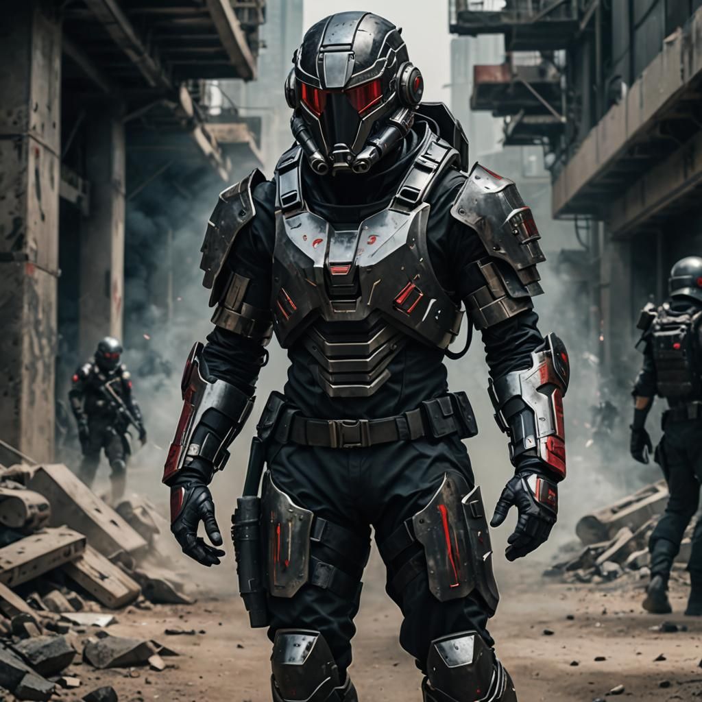 Futuristic Combat Outfit in Misty Forest