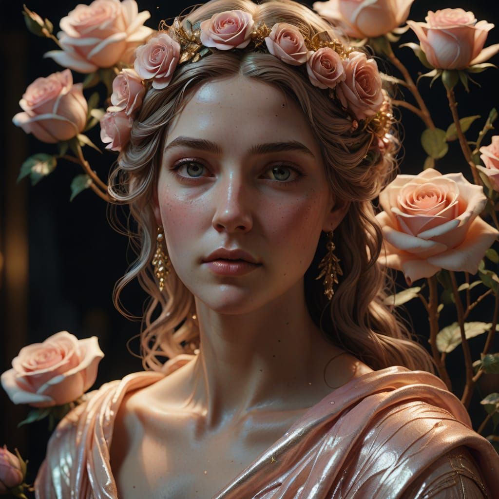 Hyper-Realistic Wax Sculpture of Aphrodite in Elegant, Golde...