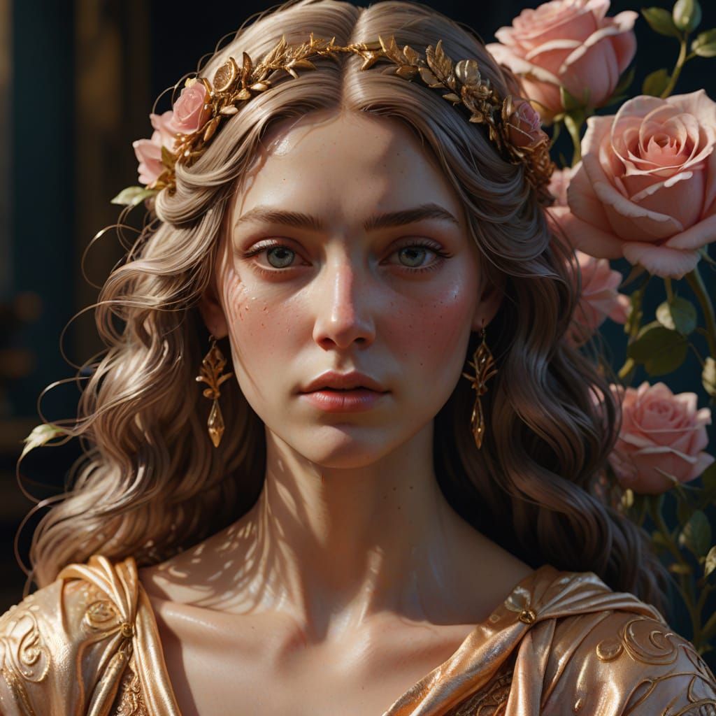 Hyper-Realistic Wax Sculpture of Aphrodite in Soft Golden Li...