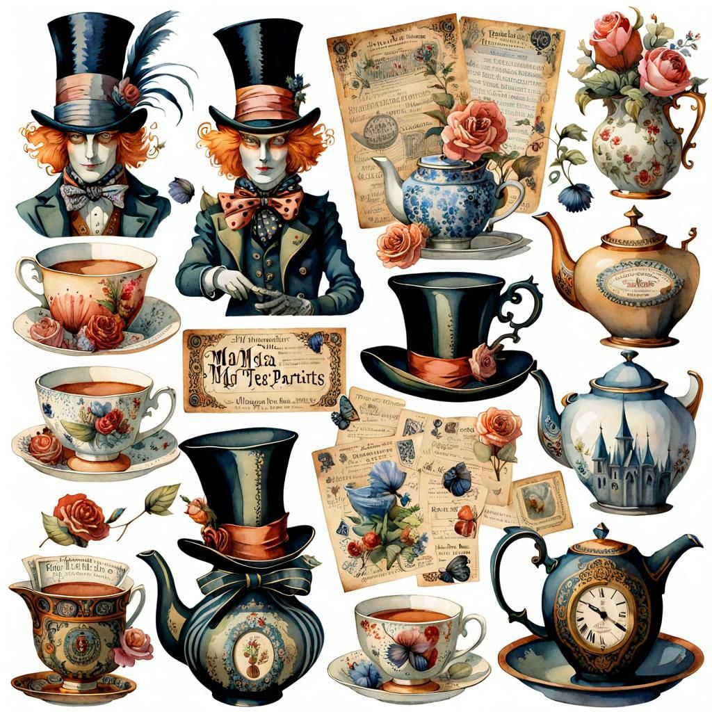 Gothic Mad Hatter Tea Party Sticker Sheet