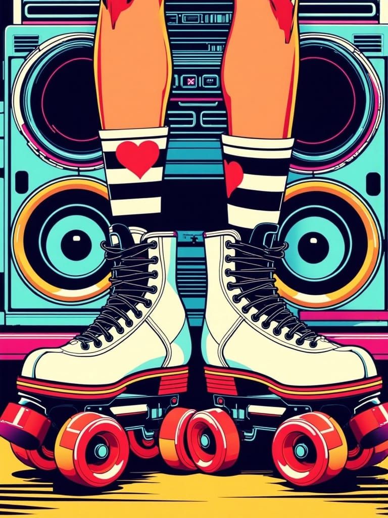 Vibrant Retro-Futuristic Roller Skater in Nostalgic Graffiti...