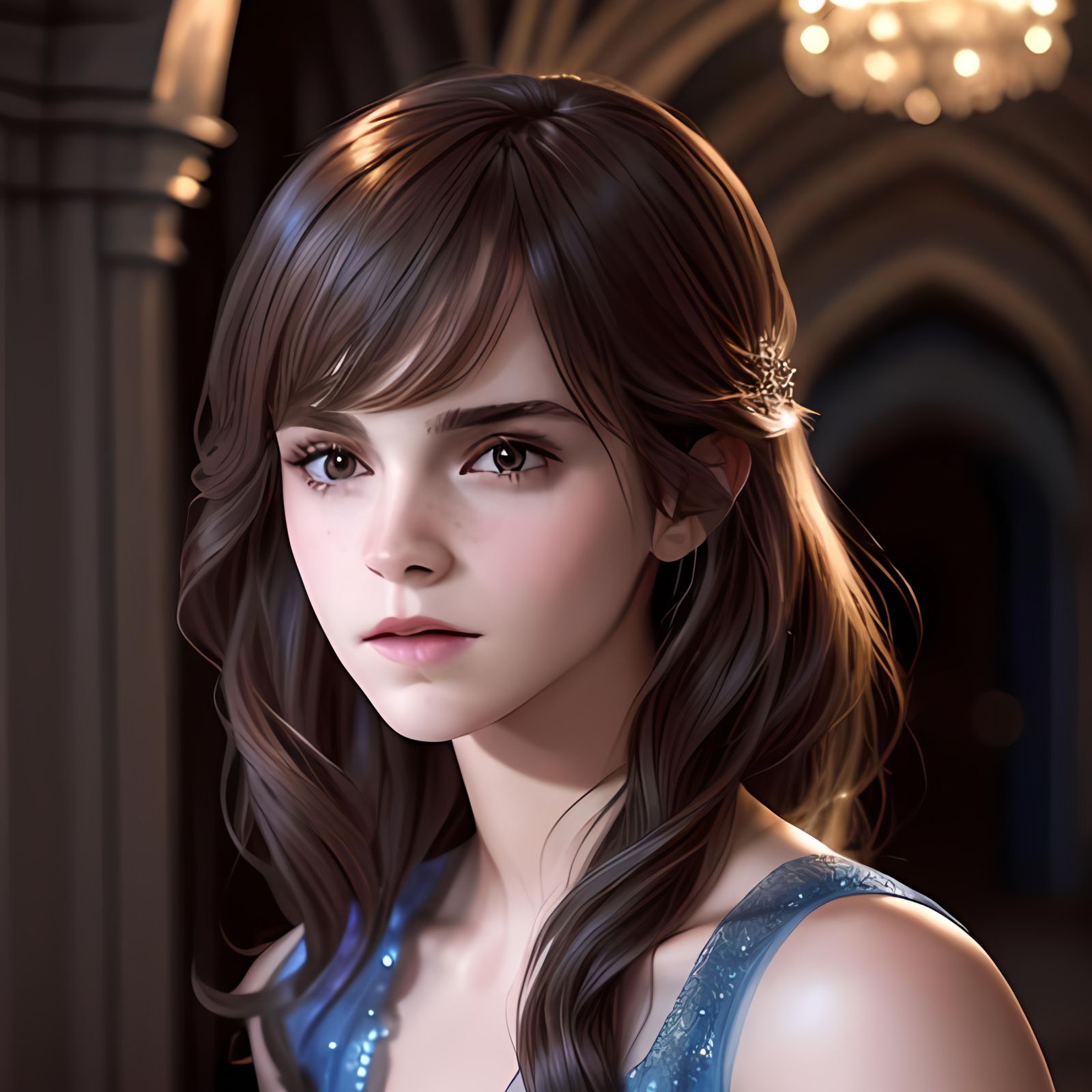 Hermione Granger at the Yule Ball: Photorealistic Portrait