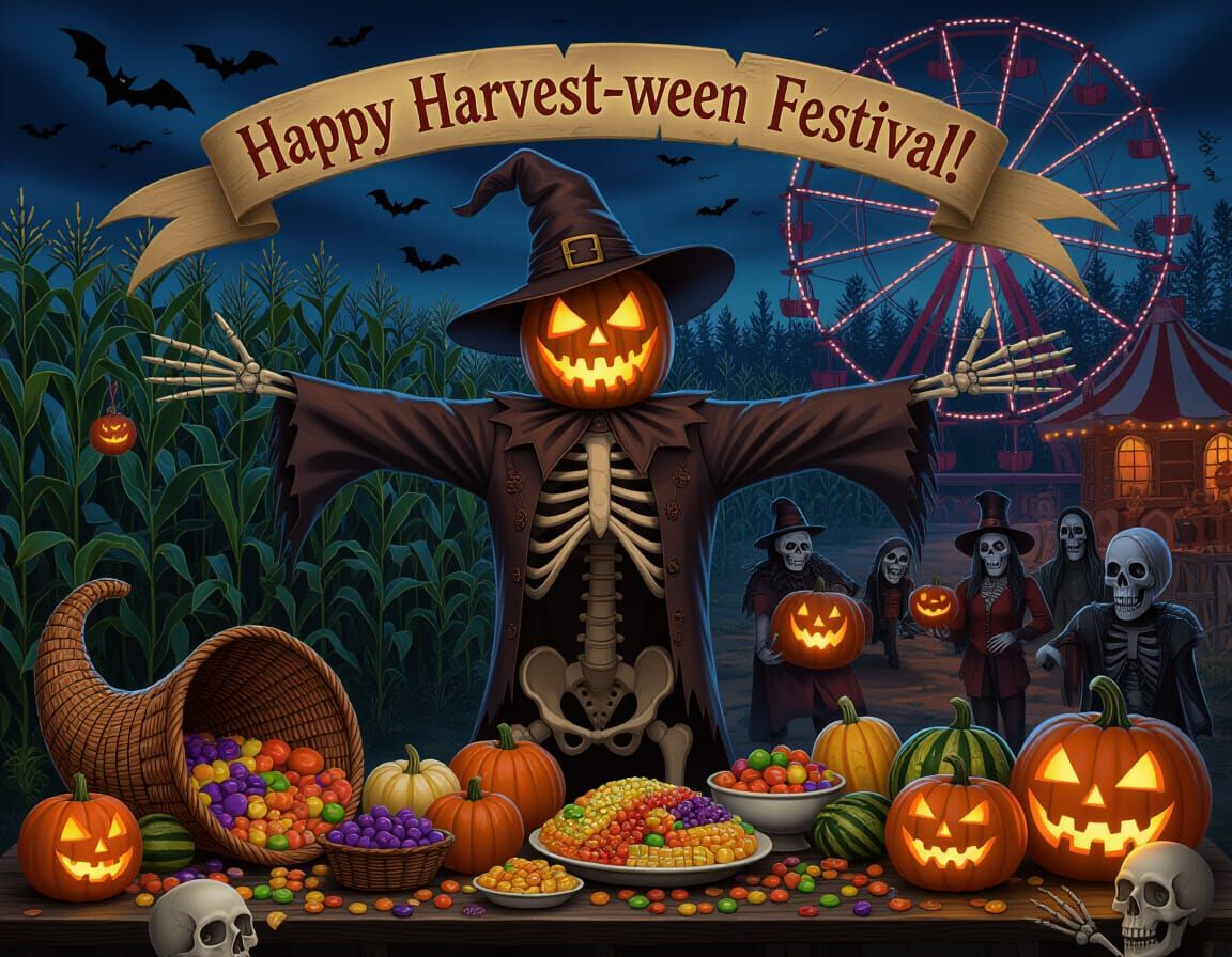 Sinister Skeleton Scarecrow at Harvest-ween Festival