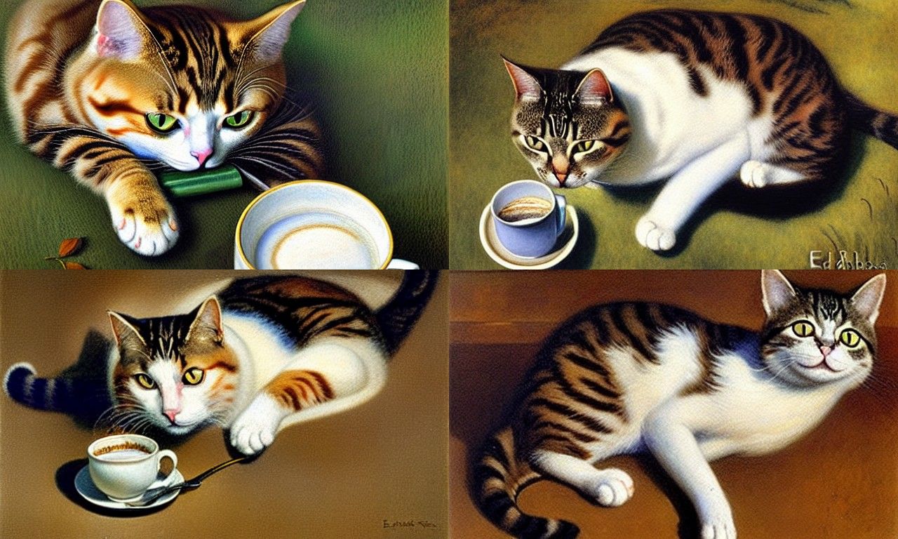 Cat Drinking Coffee in Pre-Raphaelite Style