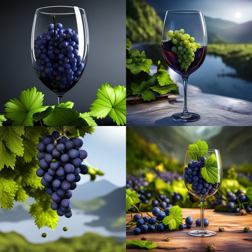 Grape Vineyard Scene in 3D Wine Glass