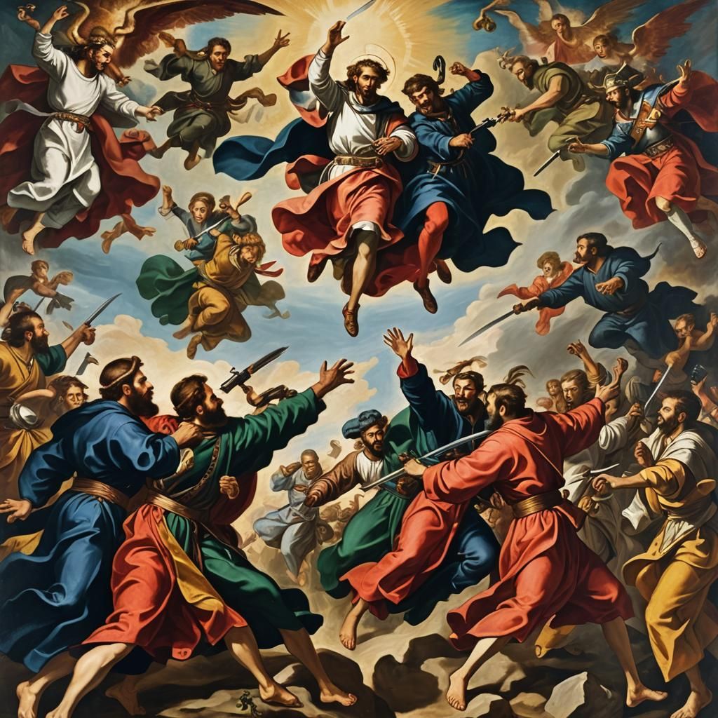 Priests vs Ninjas: A Renaissance Oil Painting